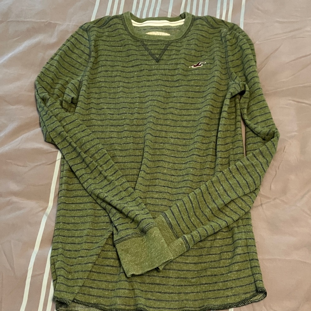 Hollister Olive thermal Striped Shirt